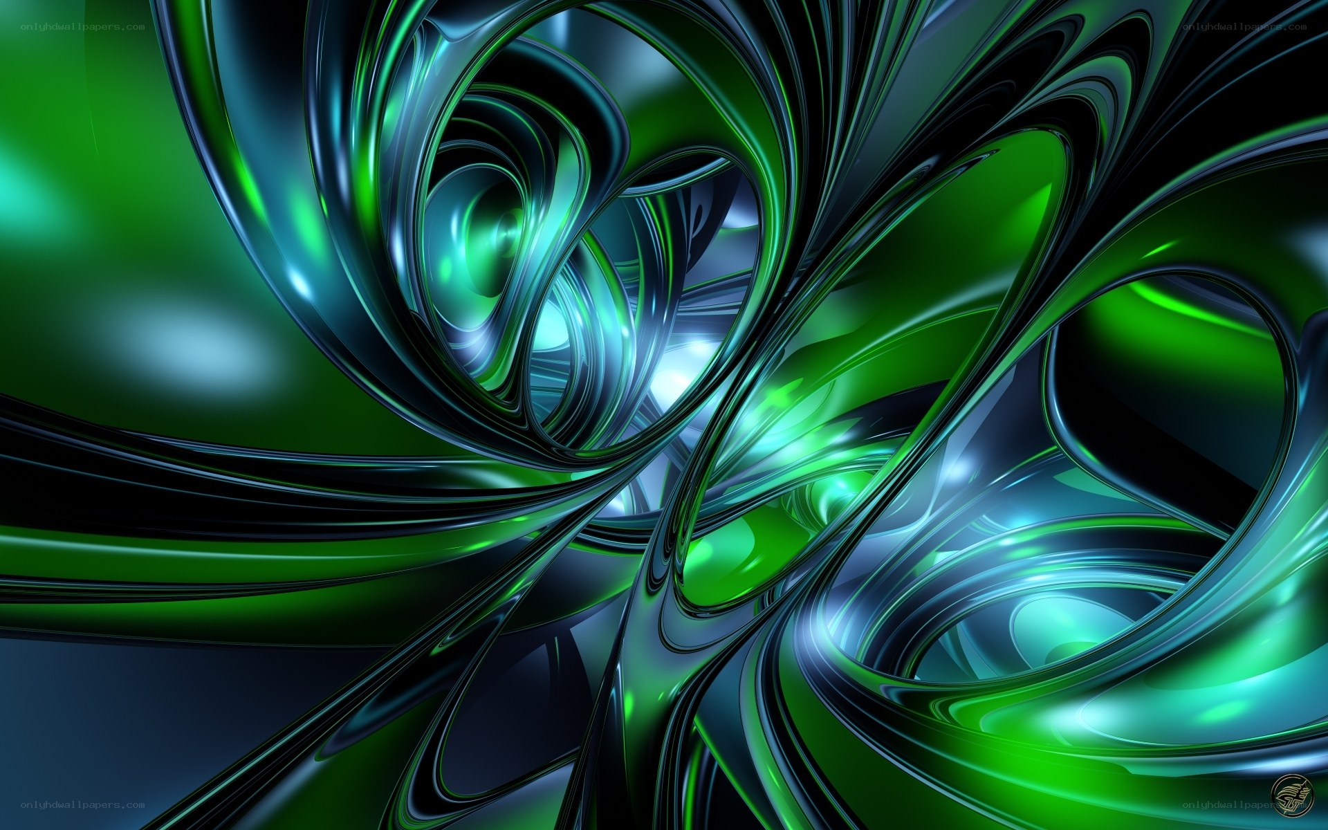 Green and black abstract swirls