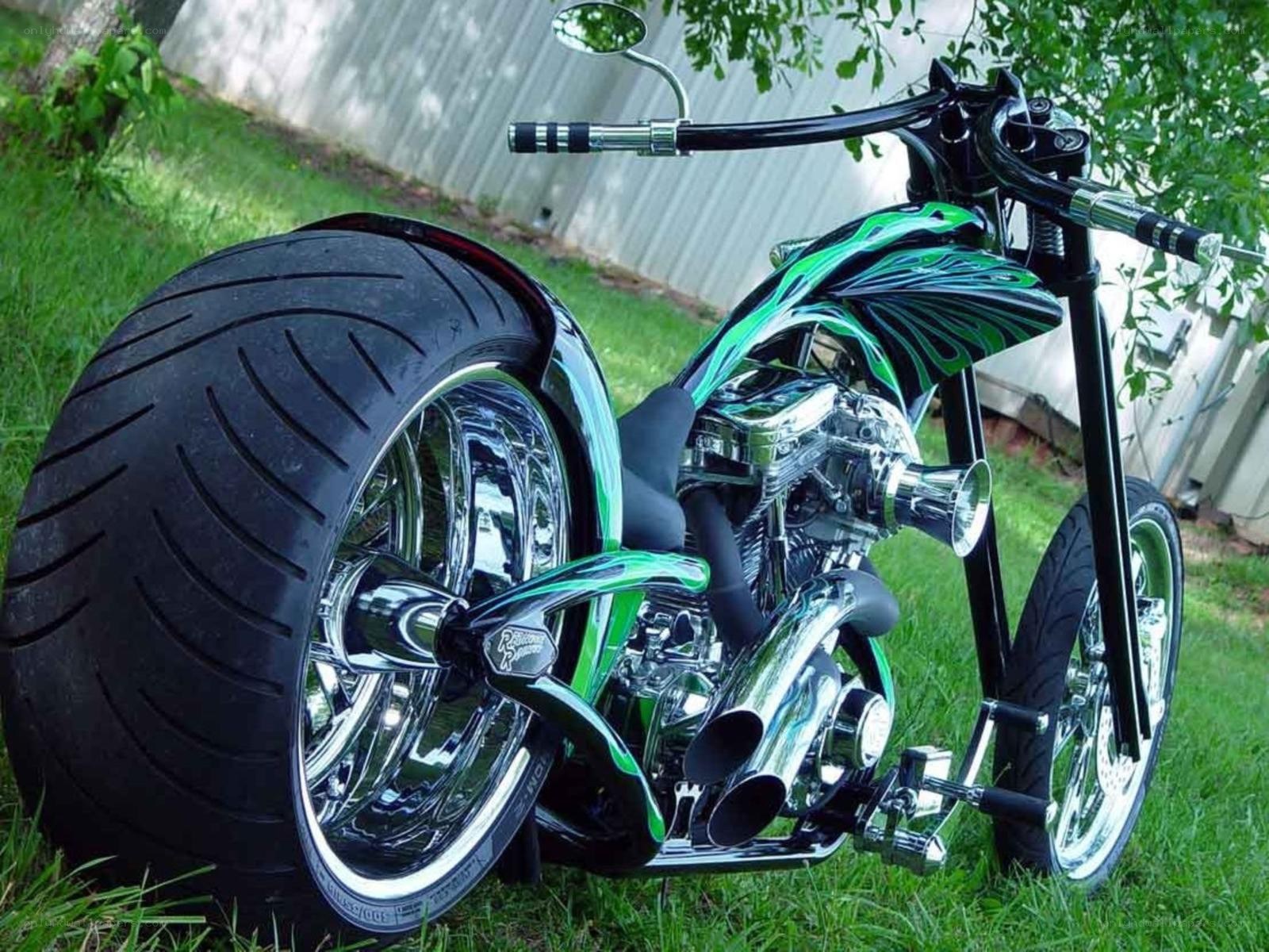 green and black chopper motorcycle