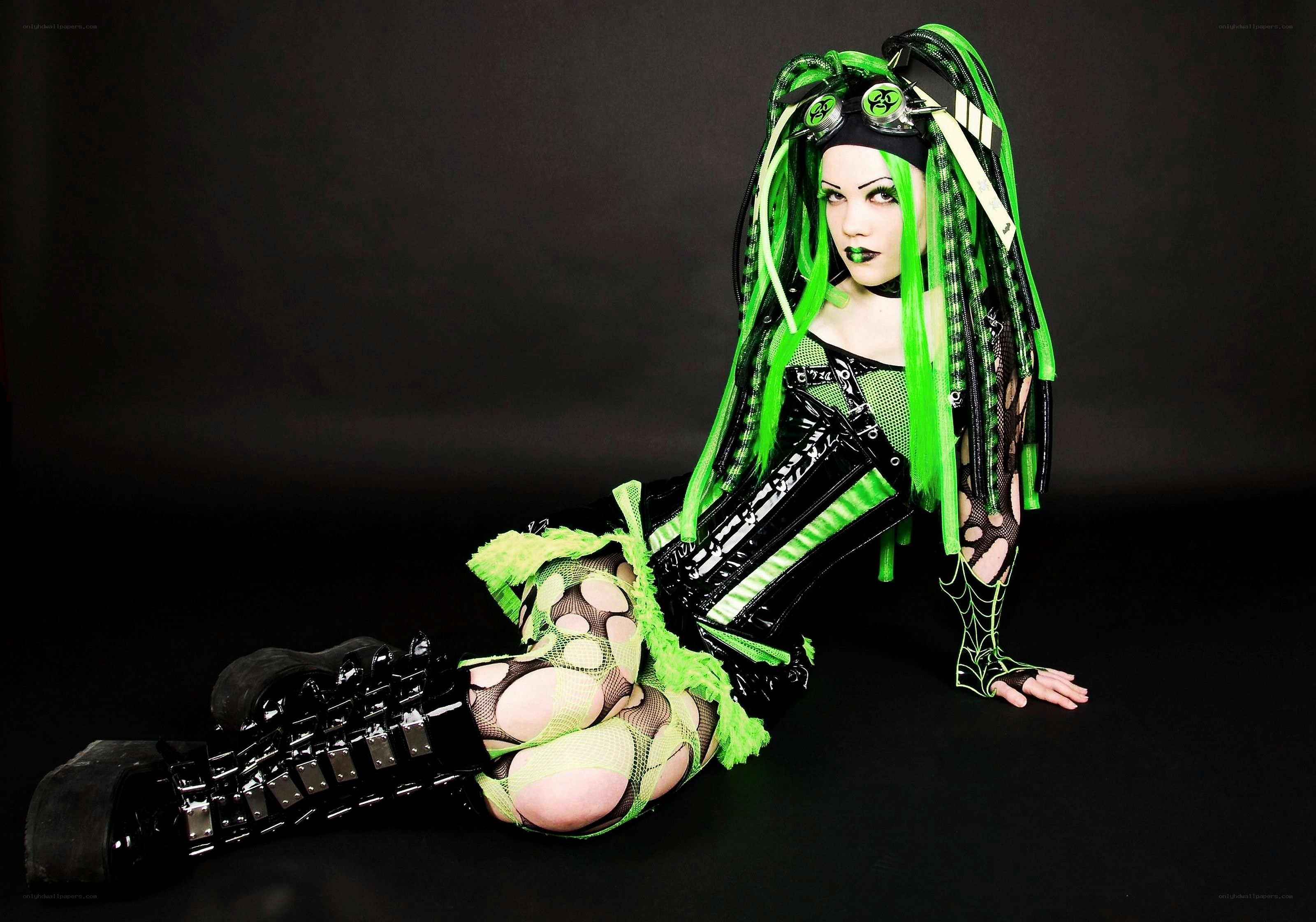 green and black costumed model