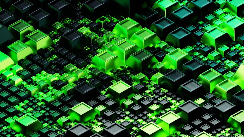 Green and Black Cubes — Abstract, 3d Render, Geometric
