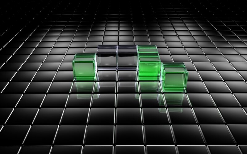 Green and Black Cubes — Dramatic