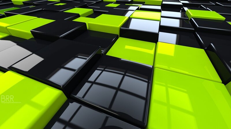 Green and Black Cubes — Geometric, 3d Render, Grid