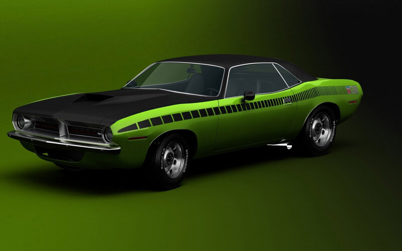 Green and Black Muscle Car — Dramatic, 3d Render