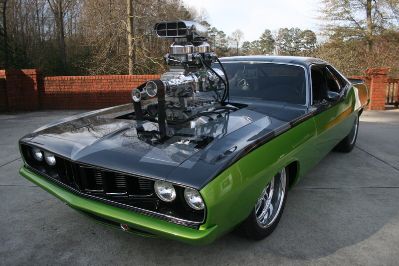 Green and Black Muscle Car — Dramatic, Afternoon, Photograph