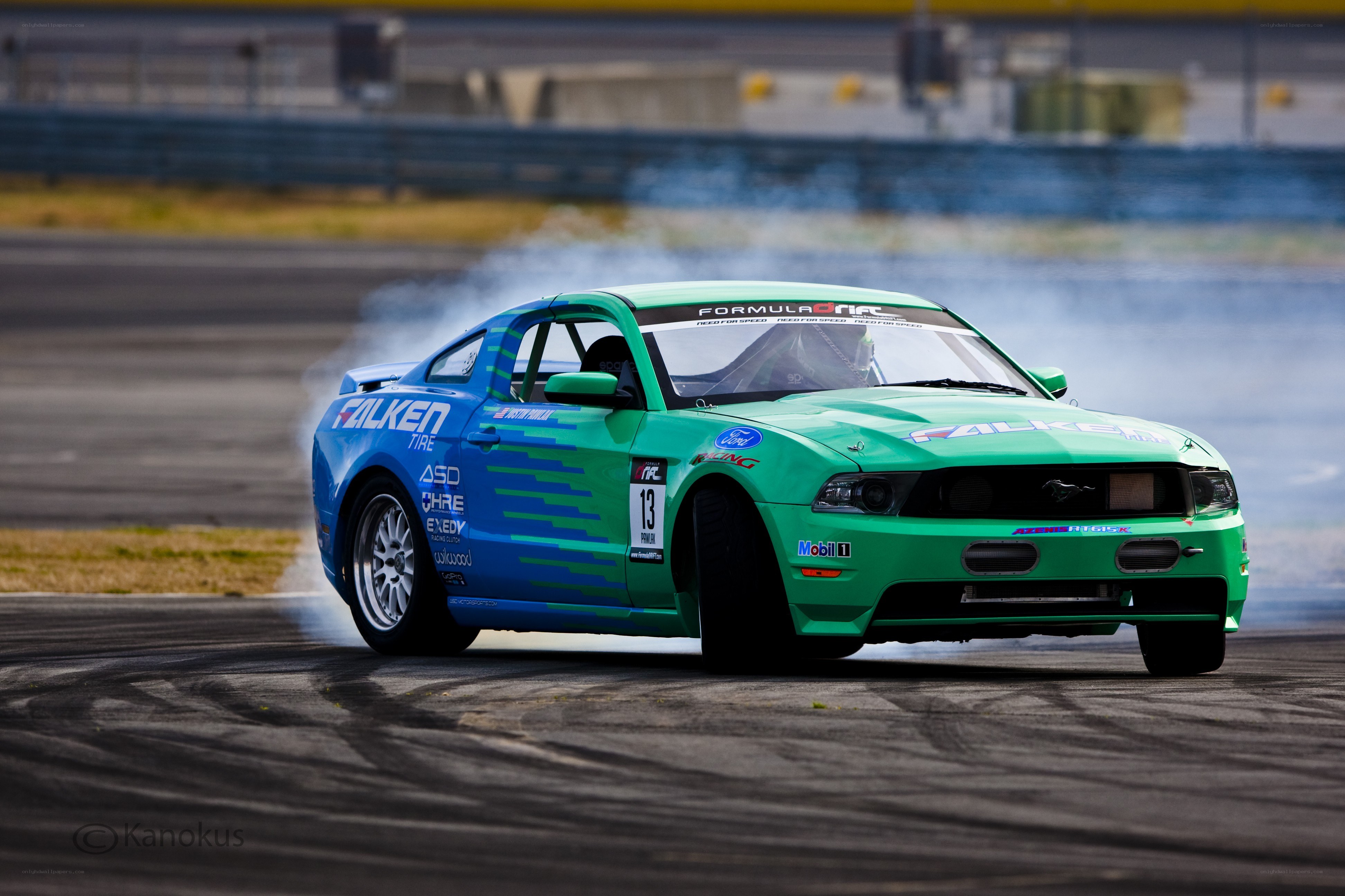 Green and blue drift car