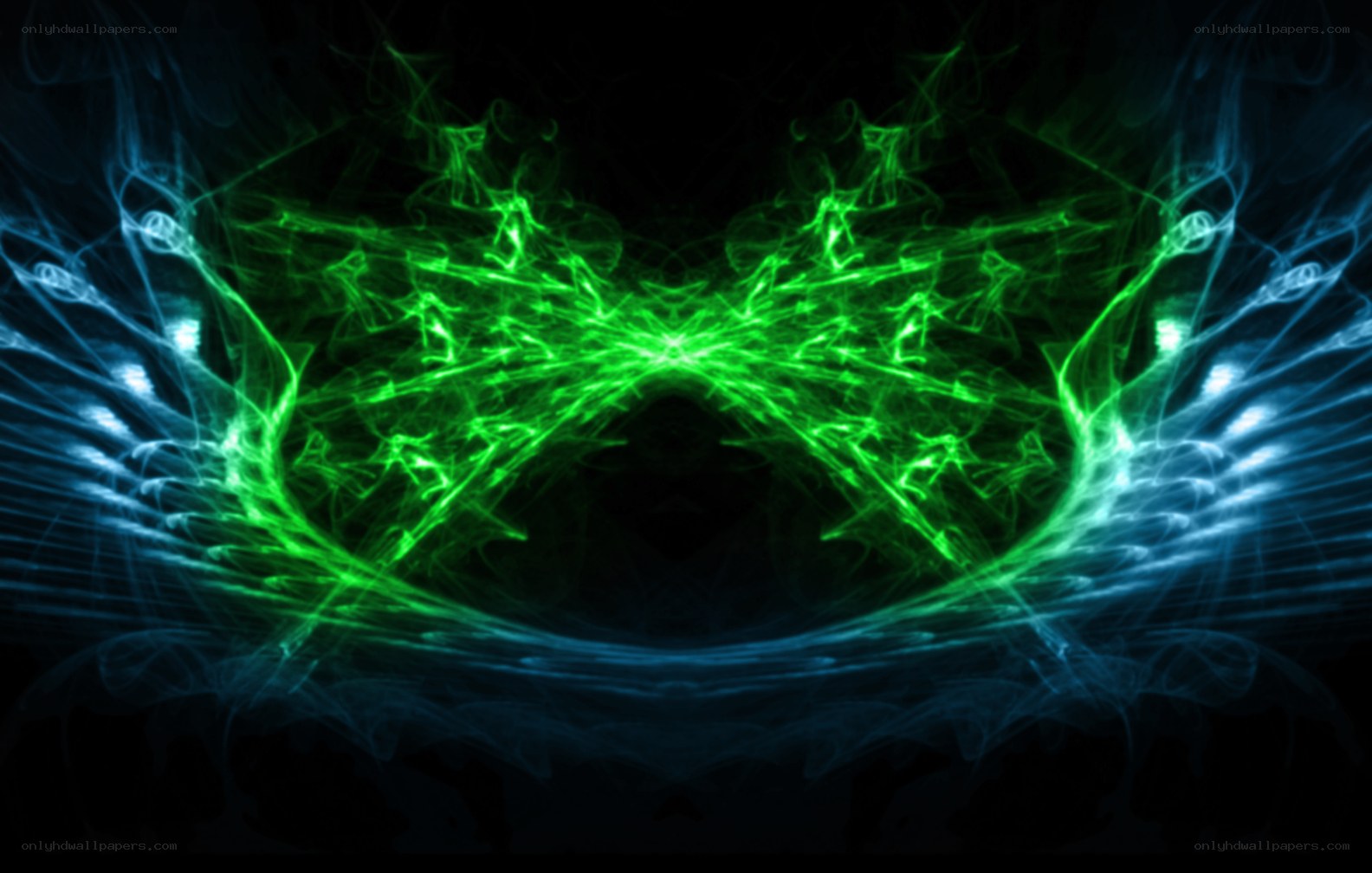green and blue energy wings