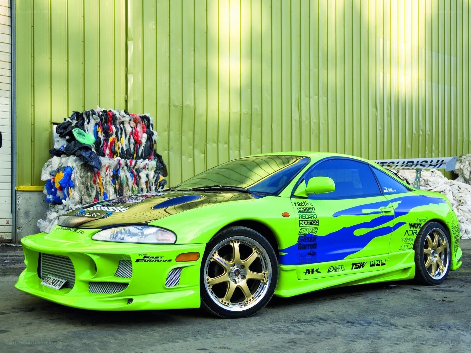 green and blue race car