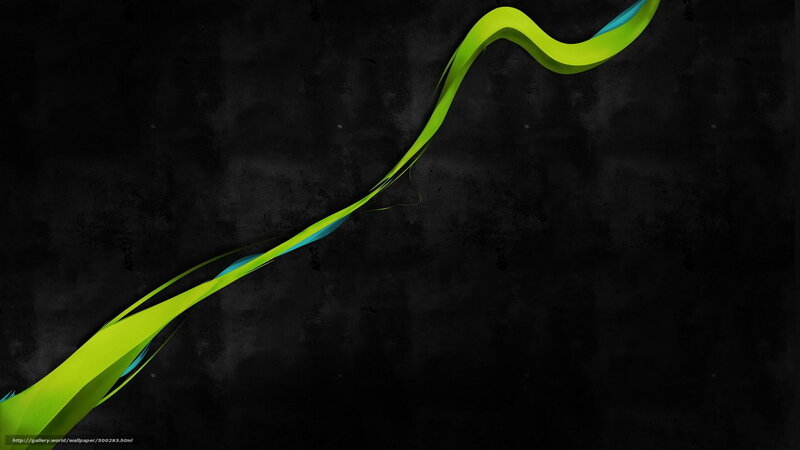 Green and Blue Ribbon — Black, Dynamic, Abstract, Dark Background