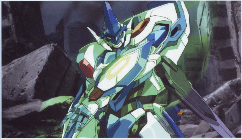 green and blue robot in ruins