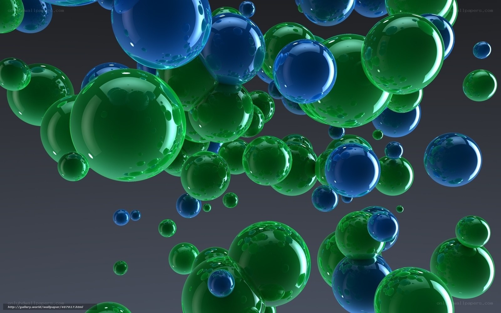Green and blue spheres floating