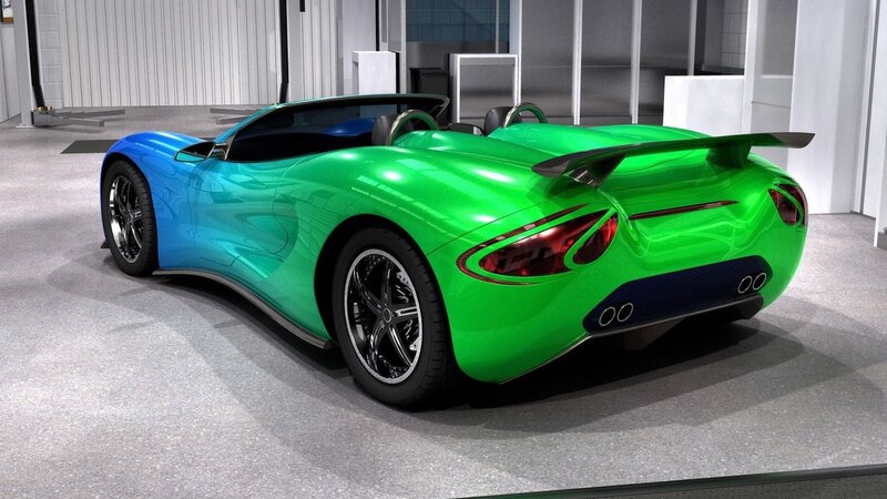 green and blue sports car