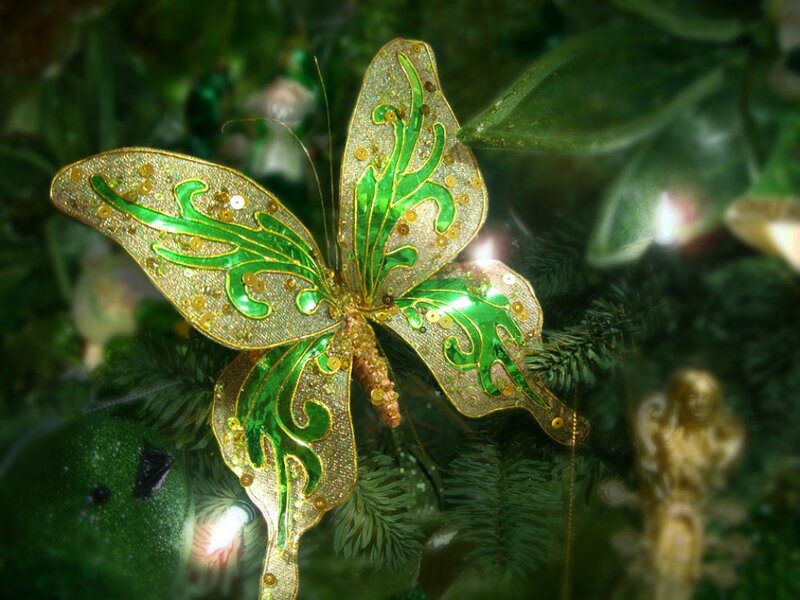 Green and Gold Butterfly Ornament — Festive