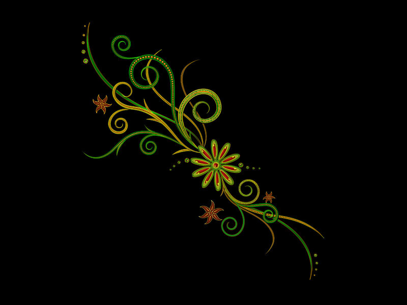 green and gold floral swirl design