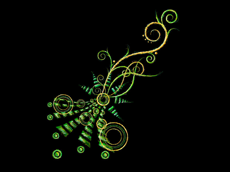 green and gold floral swirl design