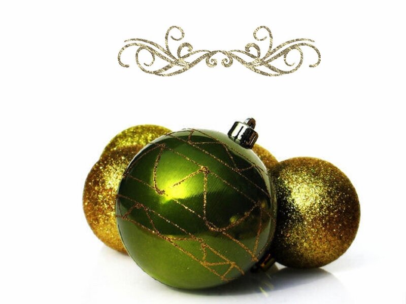 Green and Gold Ornaments — Festive, Photograph, Swirls