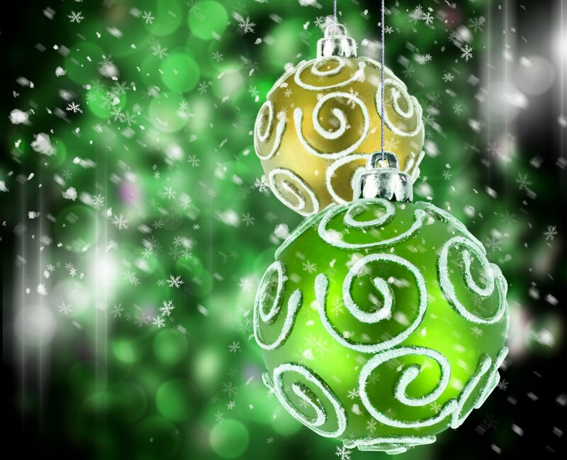 Green and Gold Ornaments — Festive, Winter, Photograph