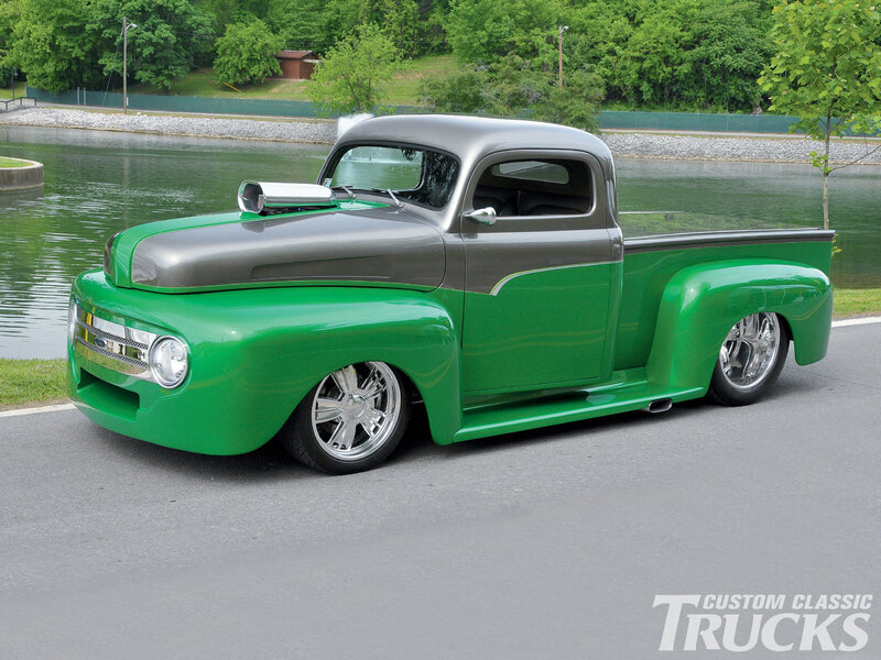 green and gray custom pickup truck