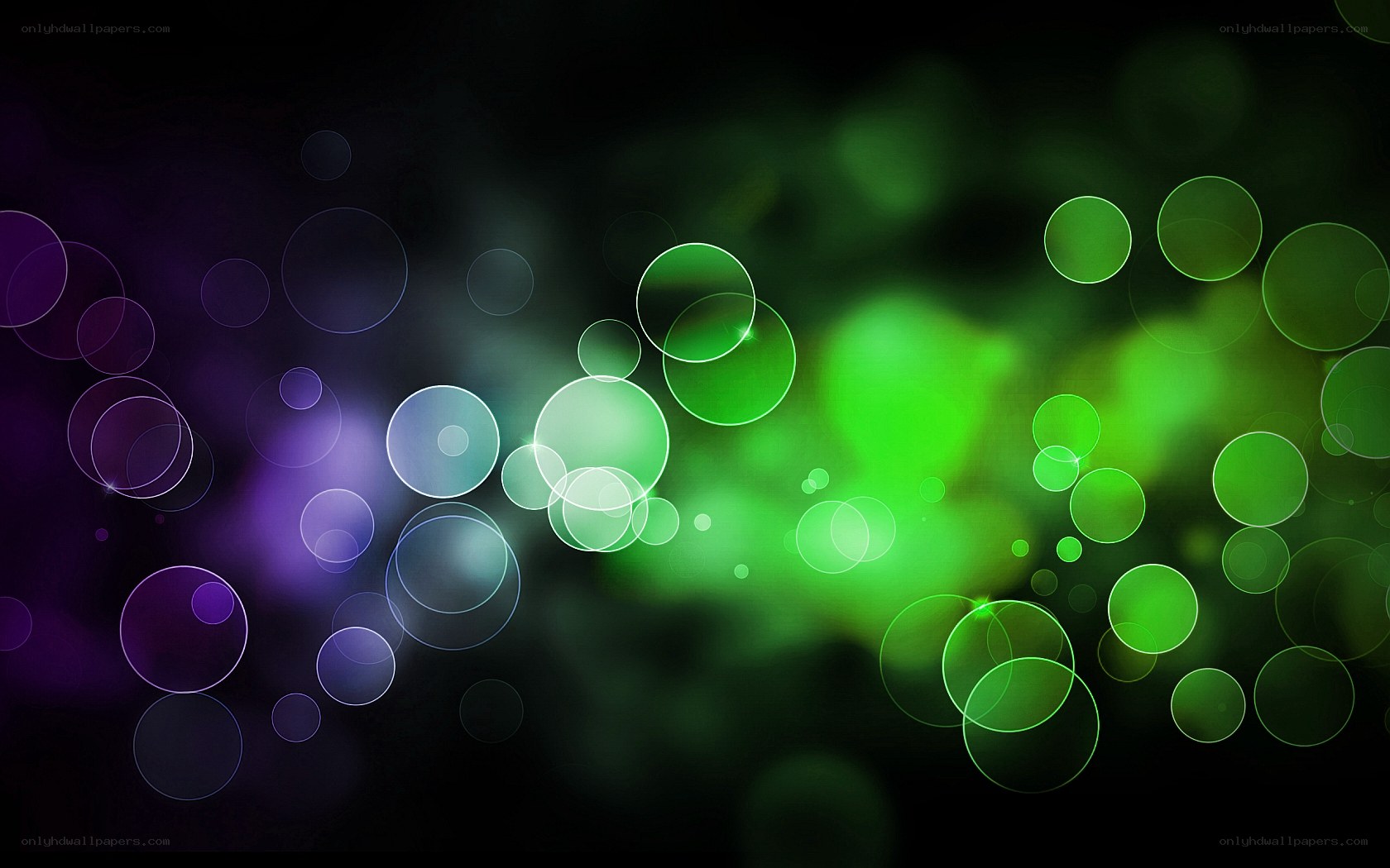 green and purple bokeh circles
