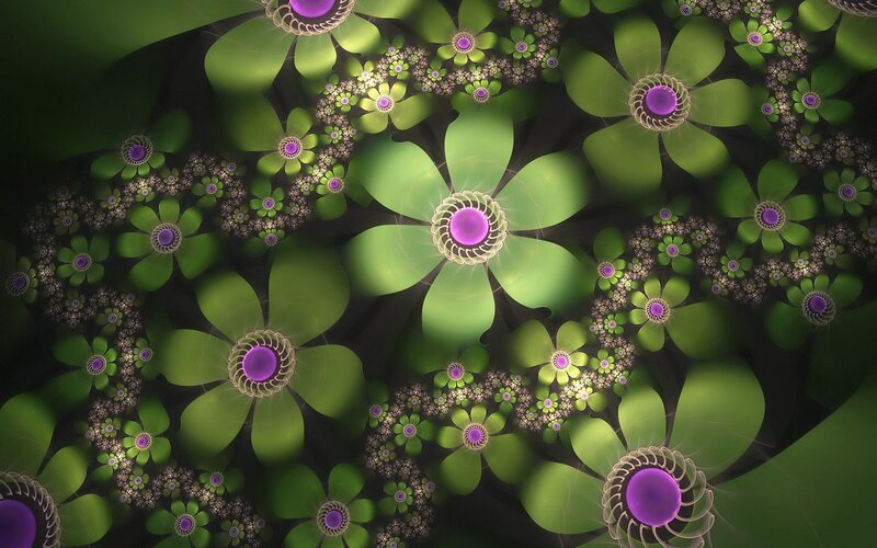 Green and Purple Fractal Flowers