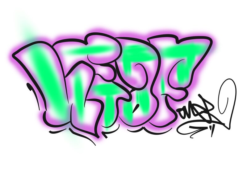 green and purple graffiti art
