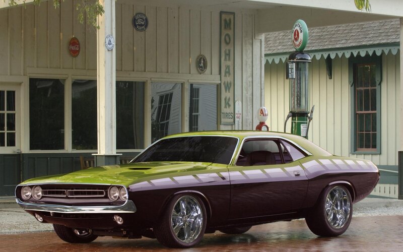Green and Purple Muscle Car — Nostalgic