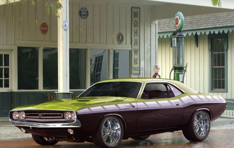 Green and Purple Muscle Car