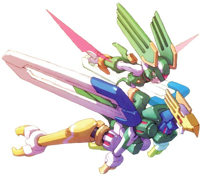 green and purple robot mech