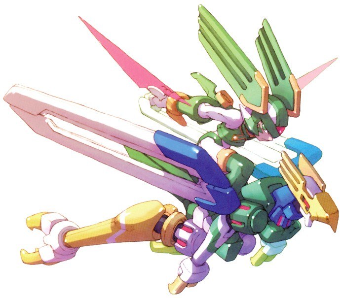 green and purple robot mech
