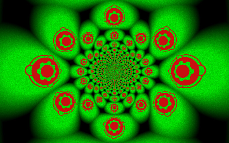 Green and Red Fractal Pattern — Hypnotic, Abstract, Circles