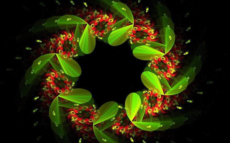 Green and Red Fractal Pattern — Hypnotic, Digital Art, Flowers