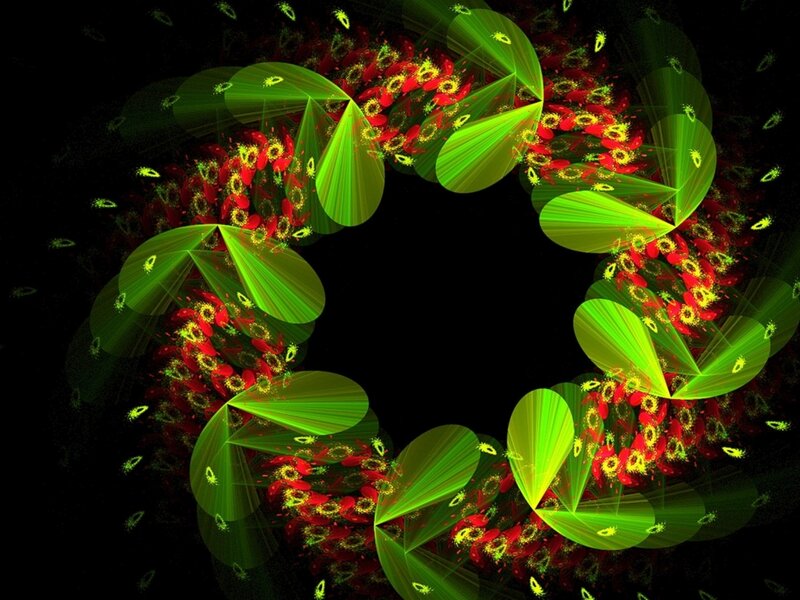 Green and Red Fractal Pattern — Hypnotic, Digital Art