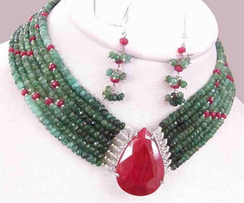 green and red gemstone jewelry set
