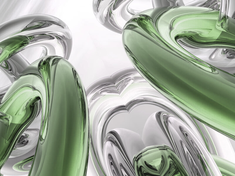 green and silver abstract forms
