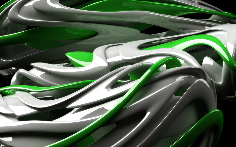 Green and silver abstract swirls