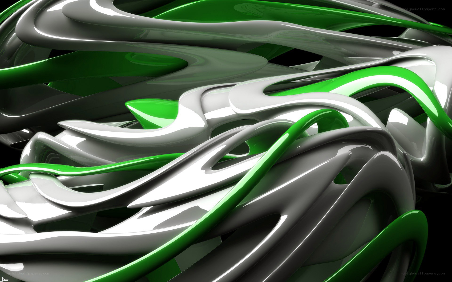 Green and silver abstract swirls
