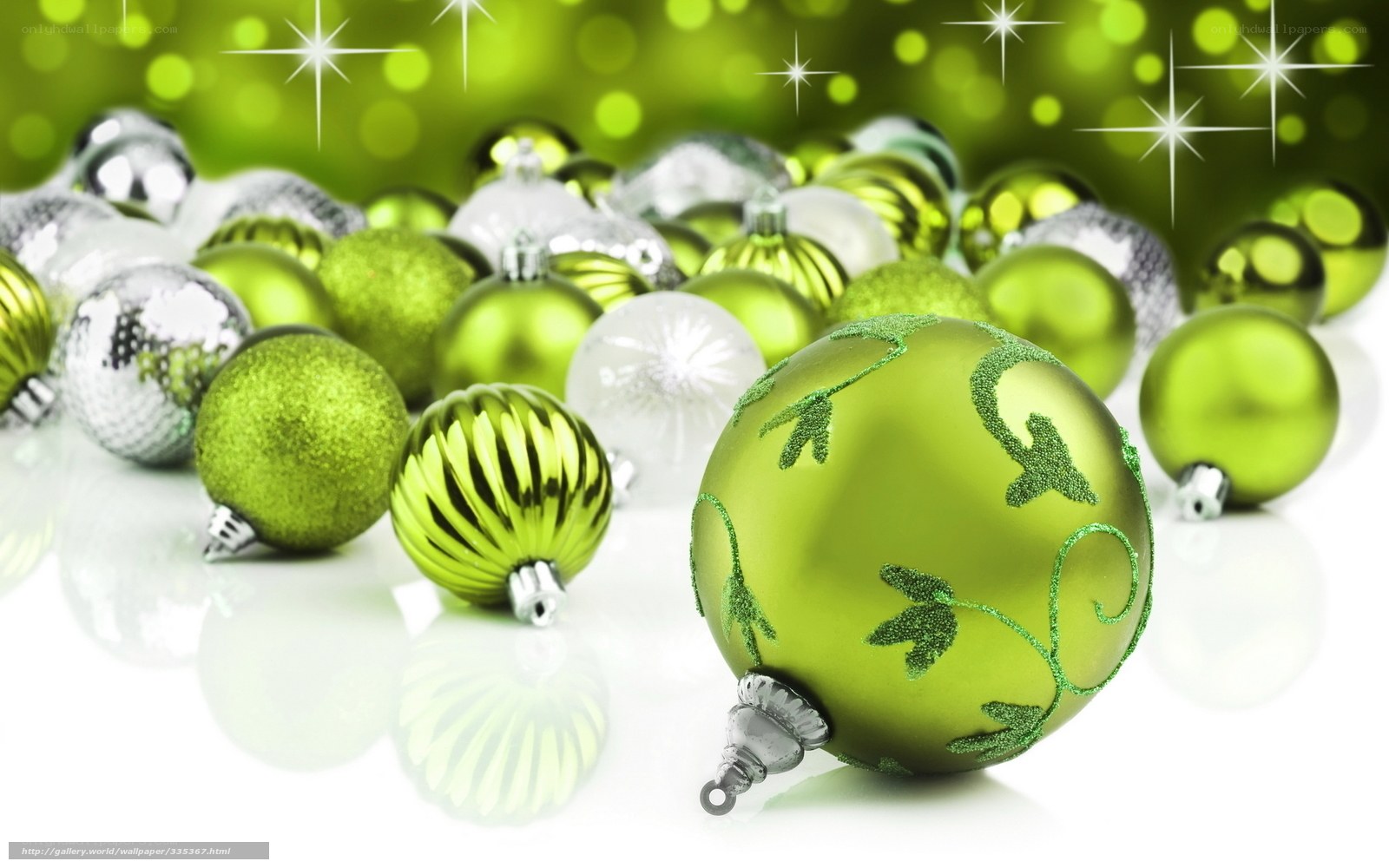 Green and silver Christmas ornaments