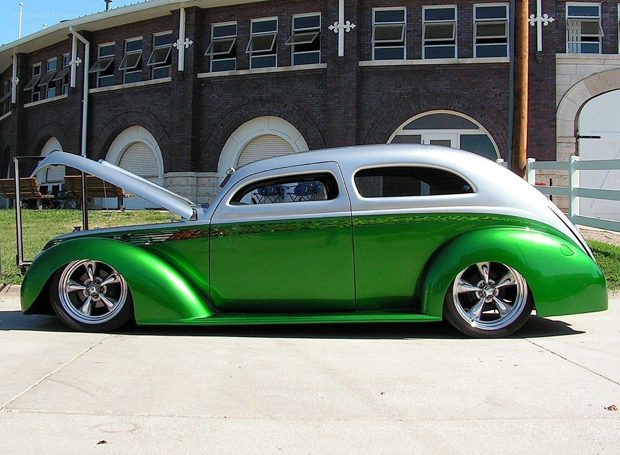 green and silver custom car