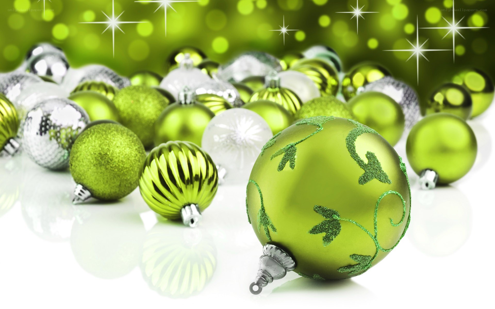 green and silver ornaments