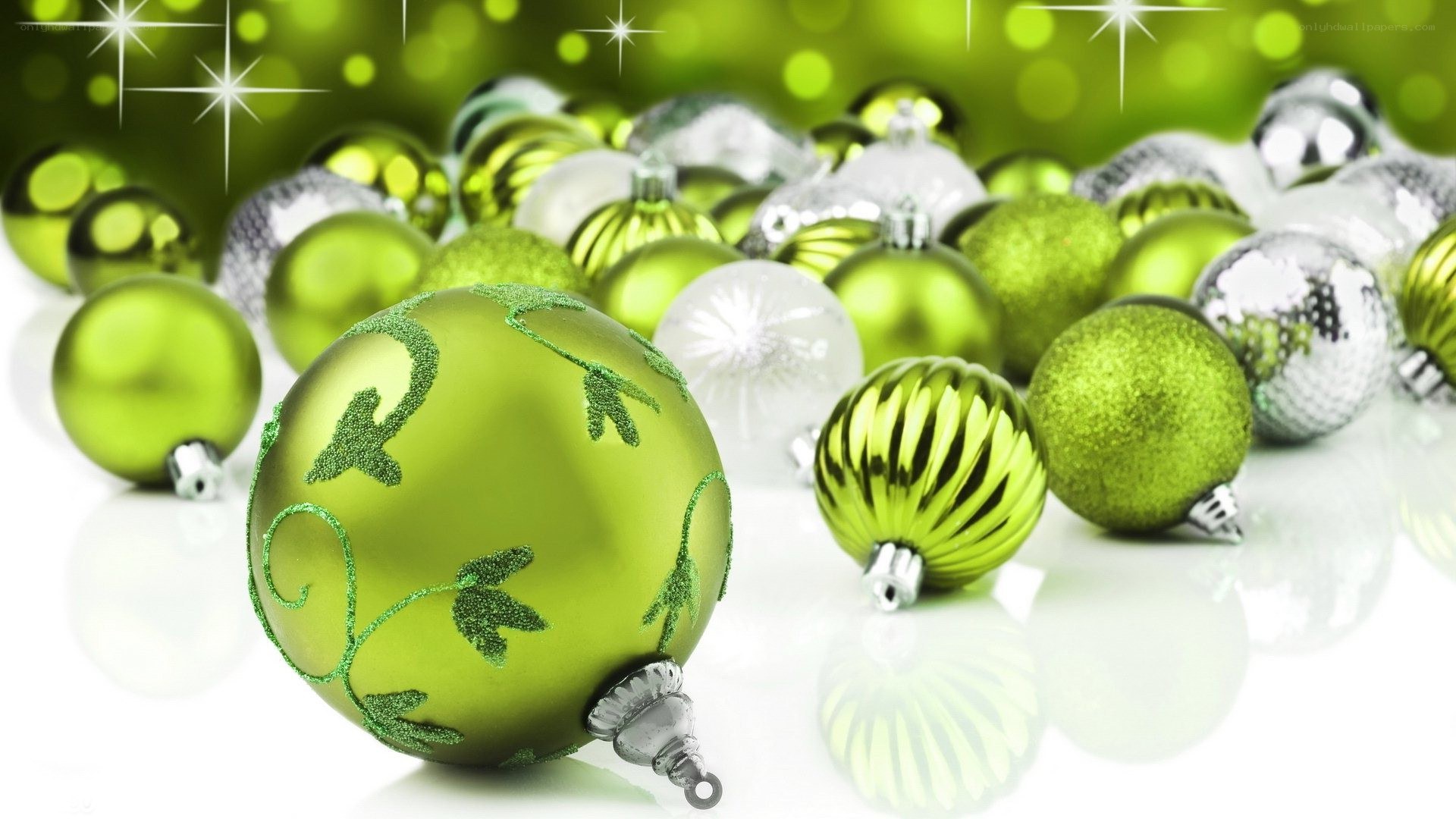green and silver ornaments