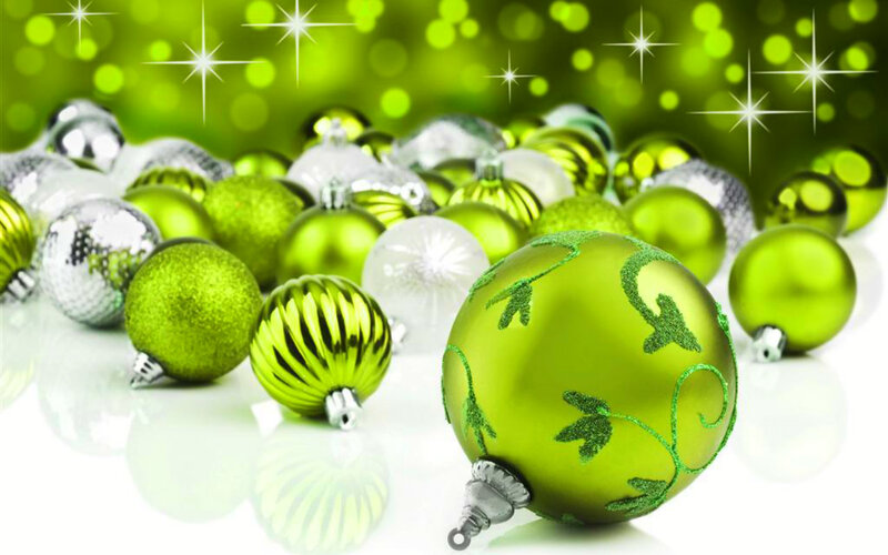 Green and Silver Ornaments — Festive, Photograph, Sparkles, Reflection