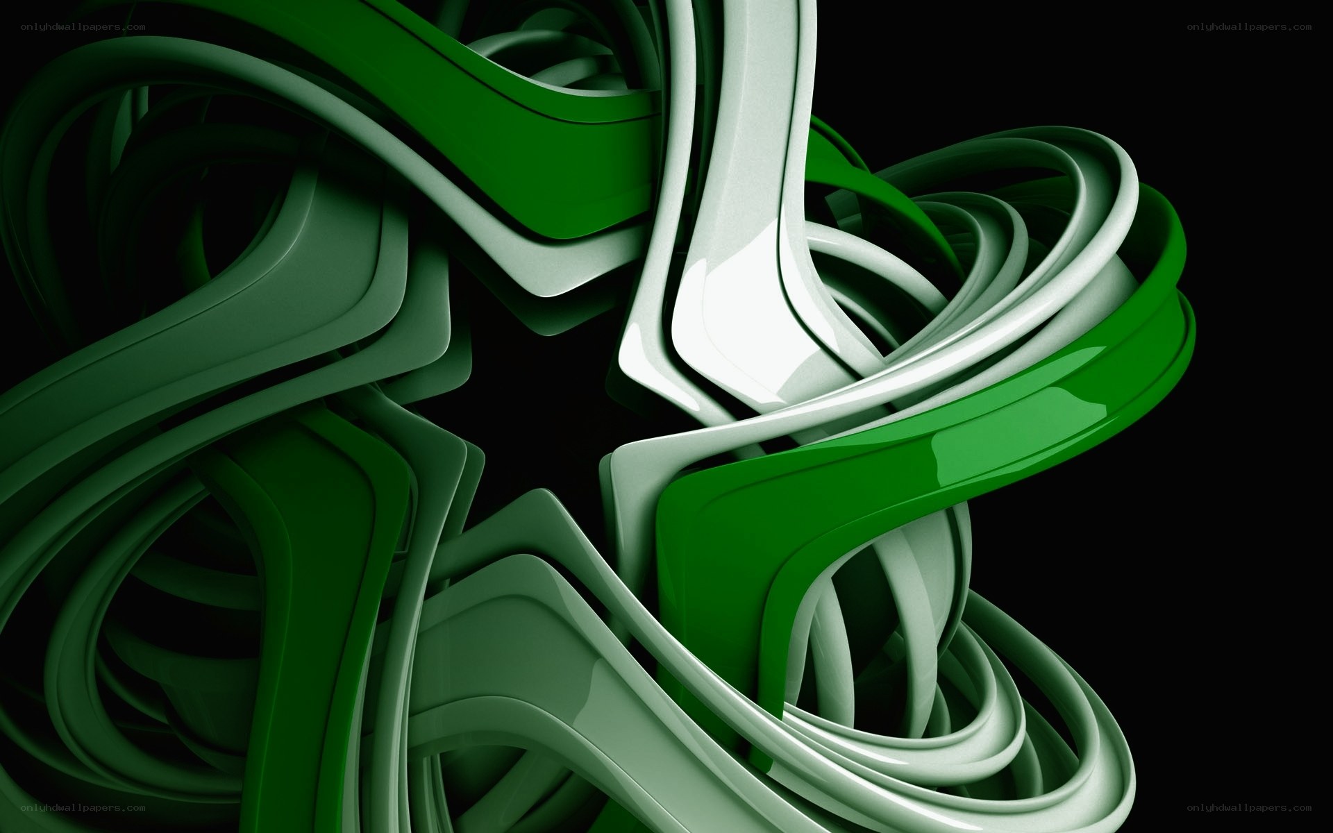 Green and white abstract swirls