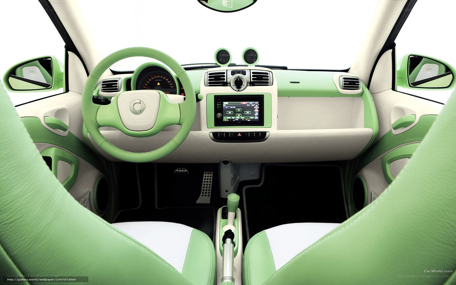 green and white car interior