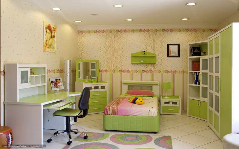 green and white children's bedroom