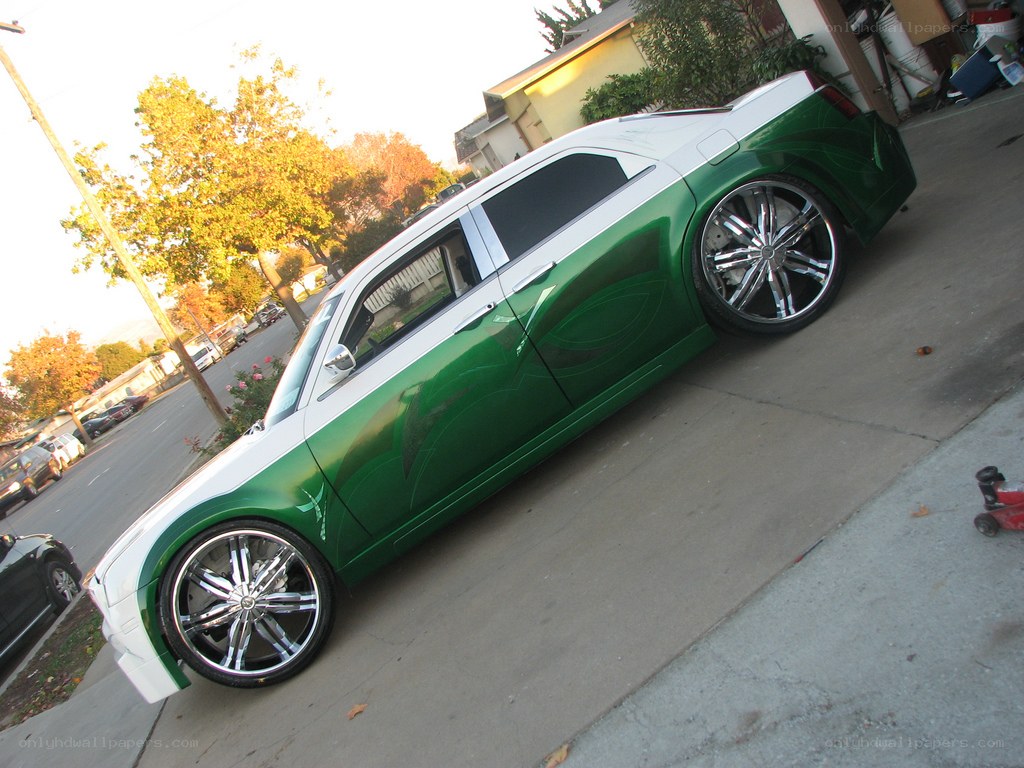 green and white custom car