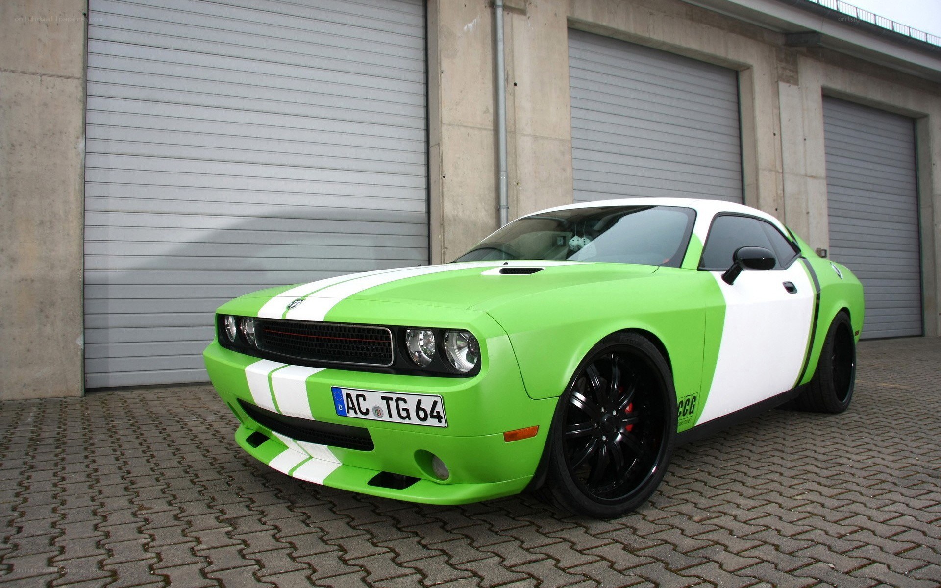 green and white dodge challenger