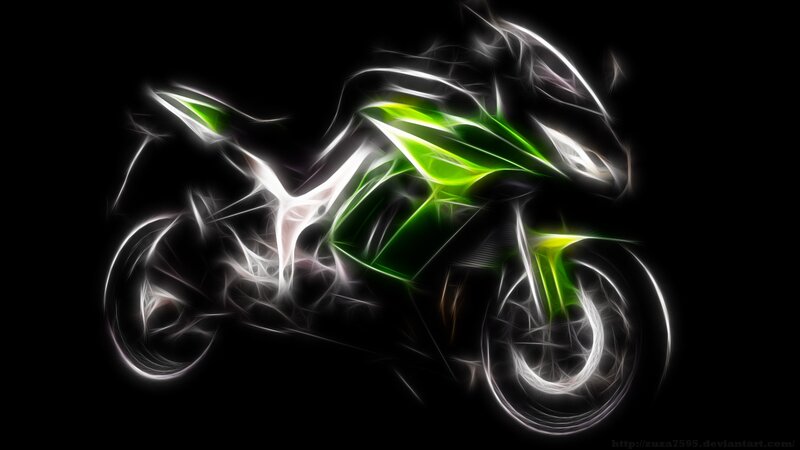 Green and White Motorcycle — Dramatic, Digital Art