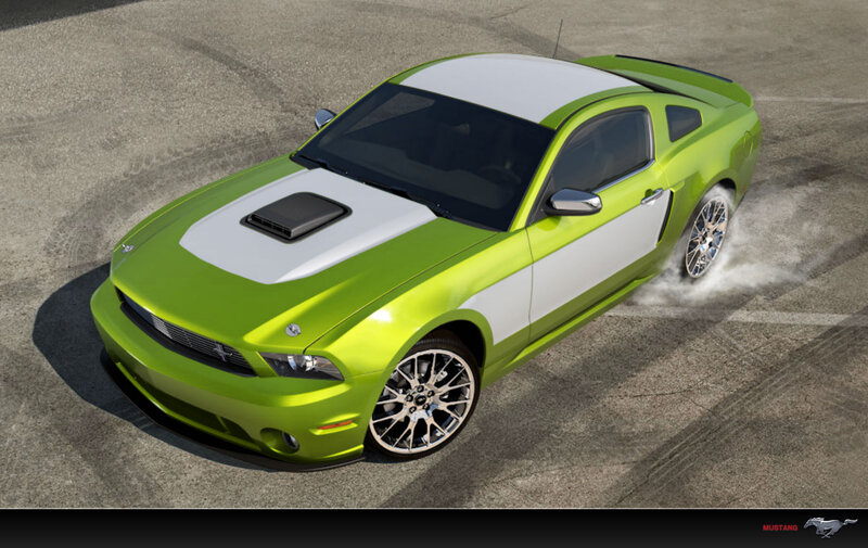 Green and White Mustang