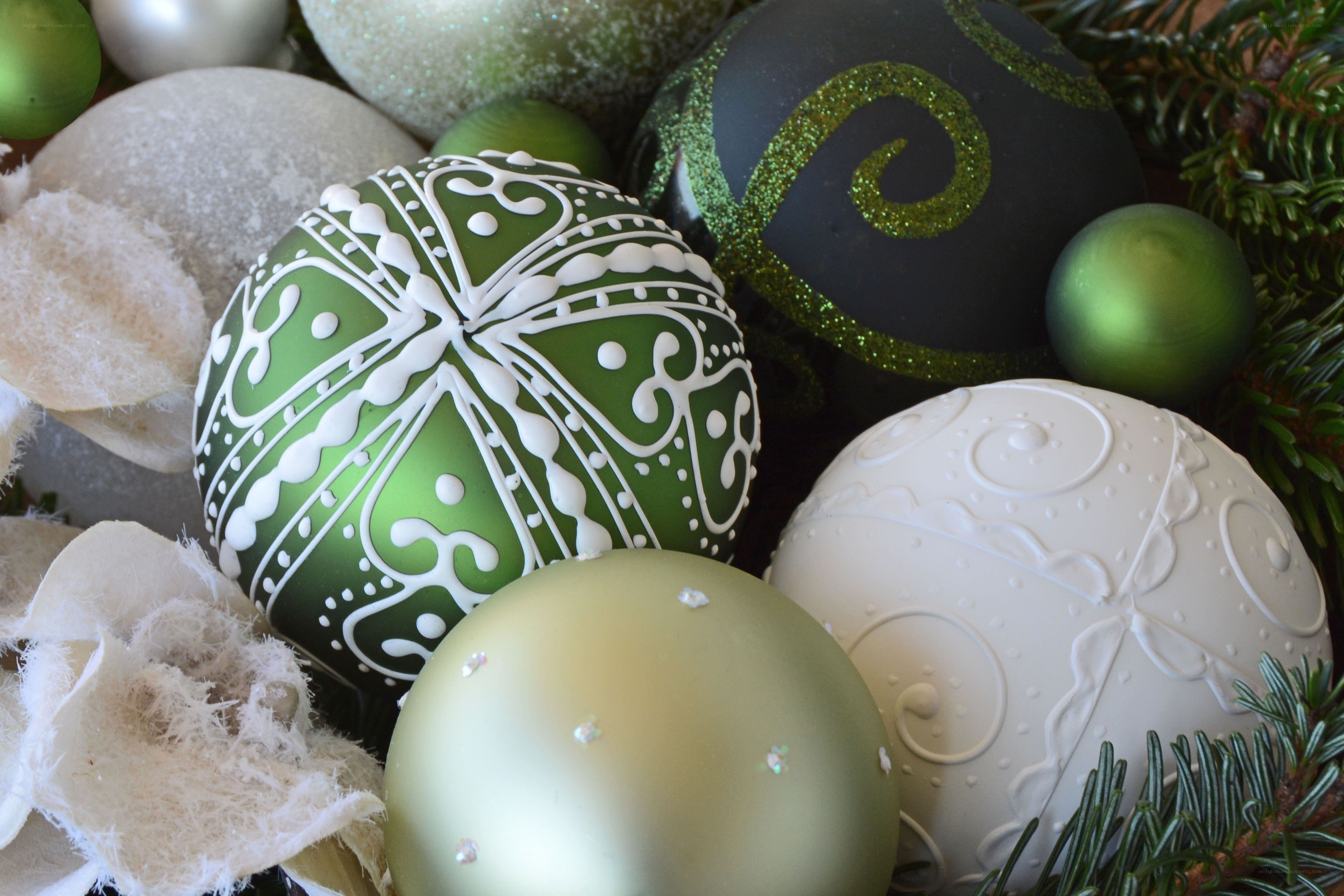 green and white ornaments