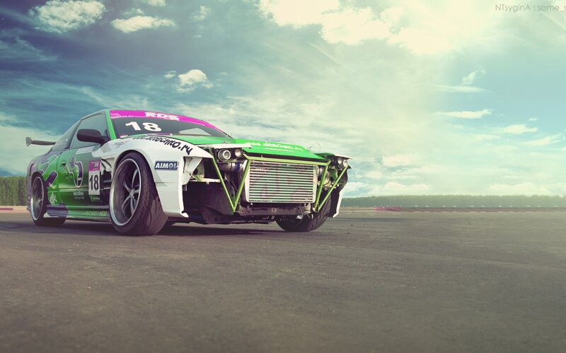 Green and White Race Car — Dramatic, Afternoon, Photograph