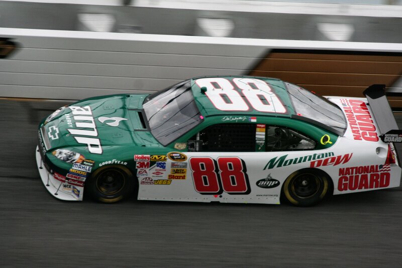 Green and White Race Car — Dynamic, Photograph